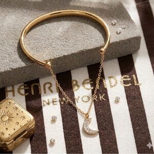 Henri Bendel Gold Tone Celestial Cuff with Moon Charm Bracelet NWOT